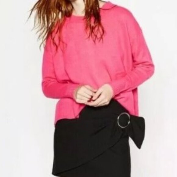 ZARA | Pink Thick Cashmere Sweater Uneven Hem | Size L - Picture 1 of 10